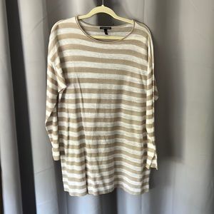 Eileen Fisher linen light sweater. Tan and white Stripe. Size Large.